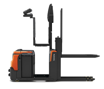 Toyota low level order picker OSE120P with platform and forks elevated
